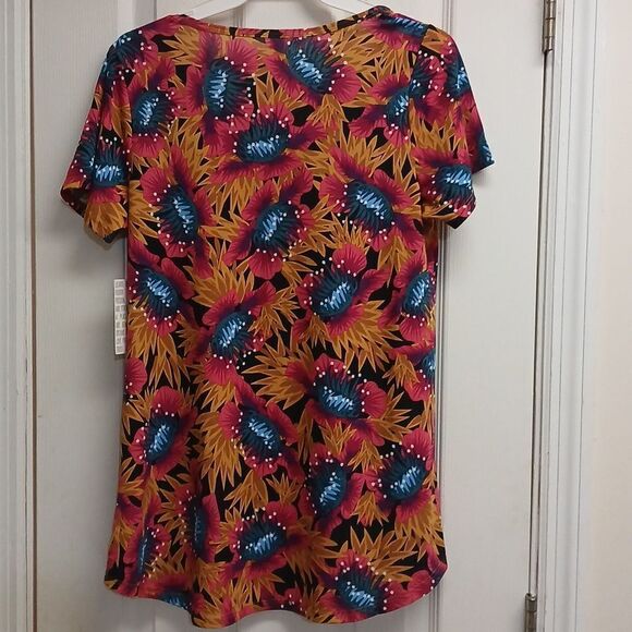 LuLa Roe Floral Print Women's Top XS Orange, Blue, White, Black Gold "Classic T" - Picture 6 of 9